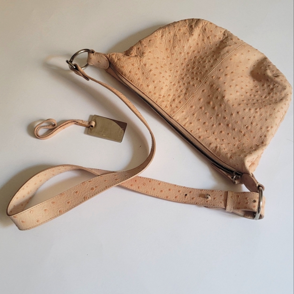 Gorgeous Furla ostrich skin purse ballet pink w/ matching keychain